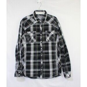 BKE Pearl Snap Shirt Mens Sz Large Black Plaid Athletic Fit Western Long Sleeve